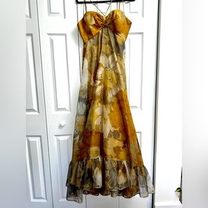 ONE OF A KIND RARE VINTAGE 70s GOLD FLORAL GOWN